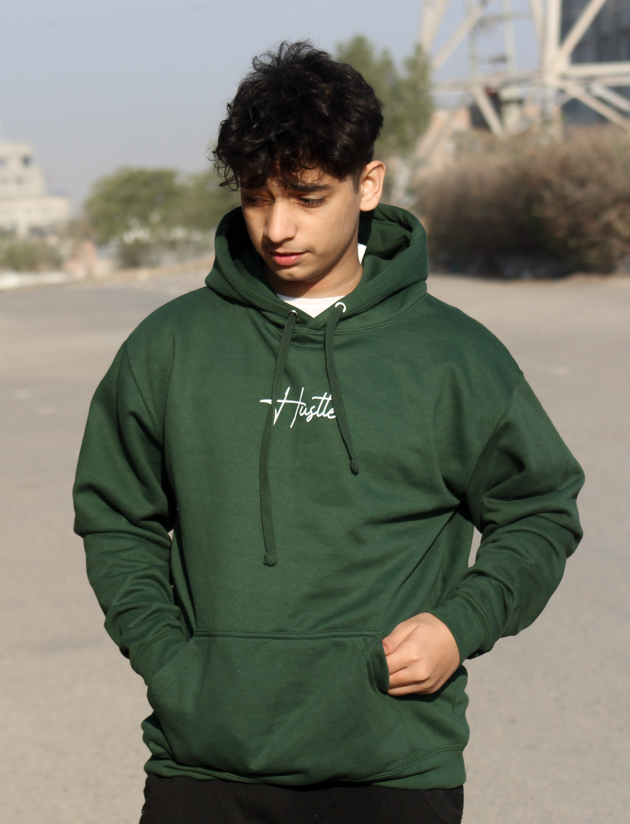 Hustle | Premium Bottle Green Graphic Hoodie